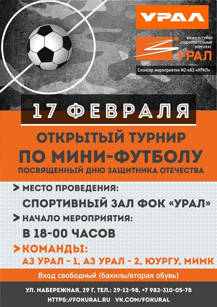 17 февраля Открытый турнир по мини-футболу, посвященный Дню защитника отечества